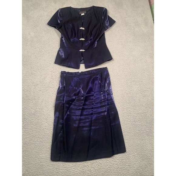 VTG Alex Evenings 2 Piece Formal Top Skirt Midnight Blue Shimmer‎ Size 10 Dress - Picture 2 of 12